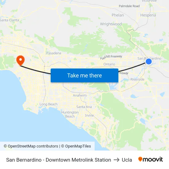 San Bernardino - Downtown Metrolink Station to Ucla map