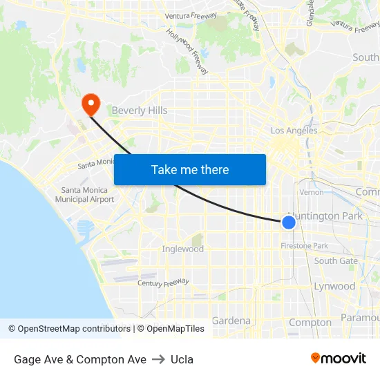 Gage Ave & Compton Ave to Ucla map