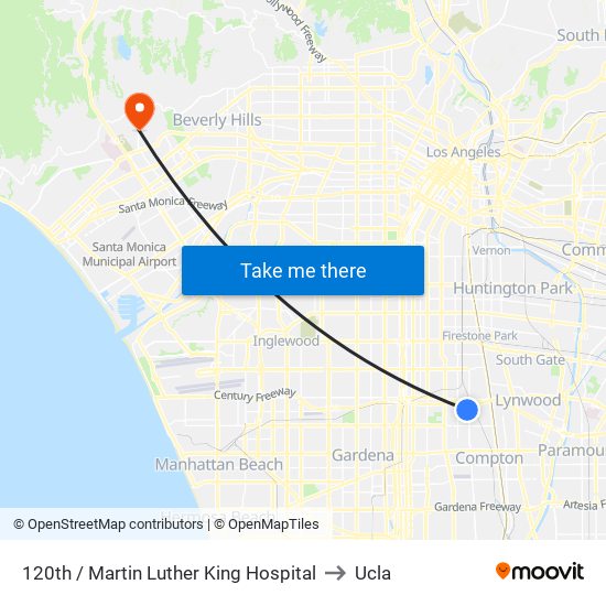 120th / Martin Luther King Hospital to Ucla map