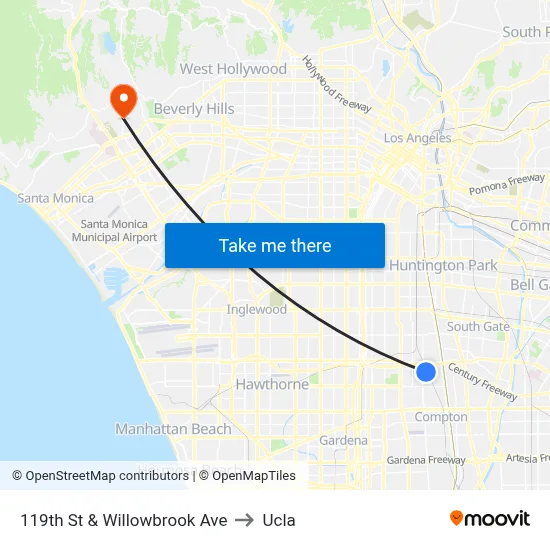 119th St & Willowbrook Ave to Ucla map