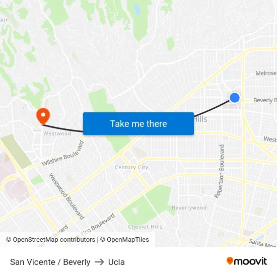 San Vicente / Beverly to Ucla map
