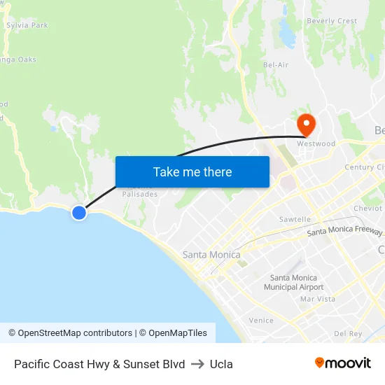 Pacific Coast Hwy & Sunset Blvd to Ucla map
