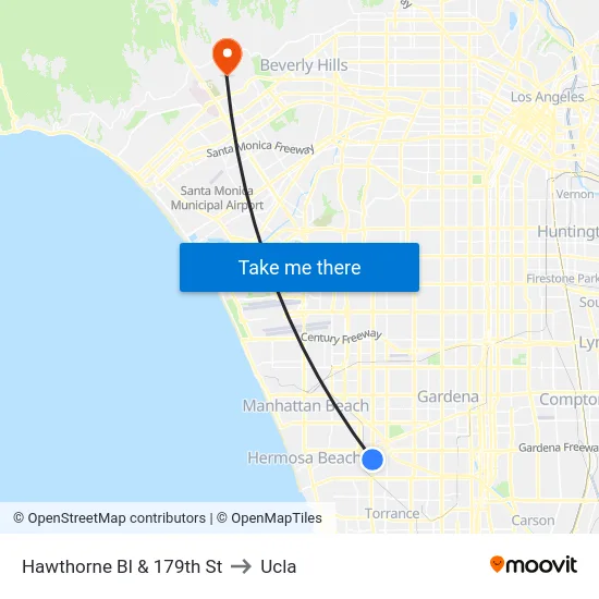 Hawthorne Bl & 179th St to Ucla map