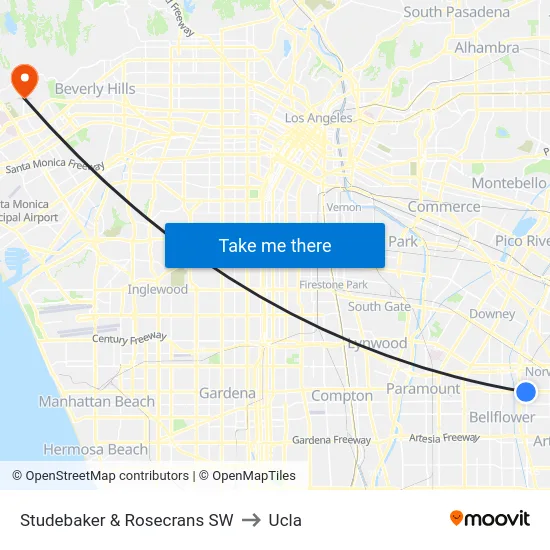 Studebaker & Rosecrans SW to Ucla map