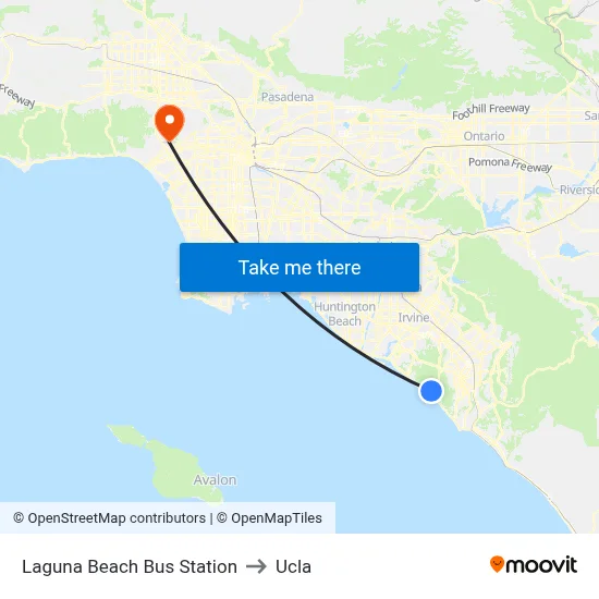 Laguna Beach Bus Station to Ucla map