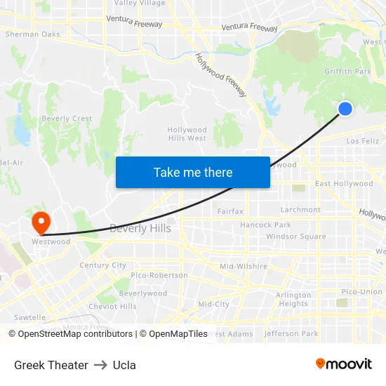 Greek Theater to Ucla map