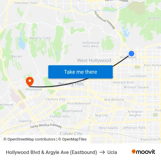 Hollywood Blvd & Argyle Ave (Eastbound) to Ucla map