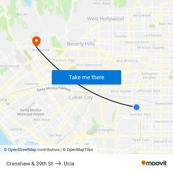 Crenshaw & 39th St to Ucla map