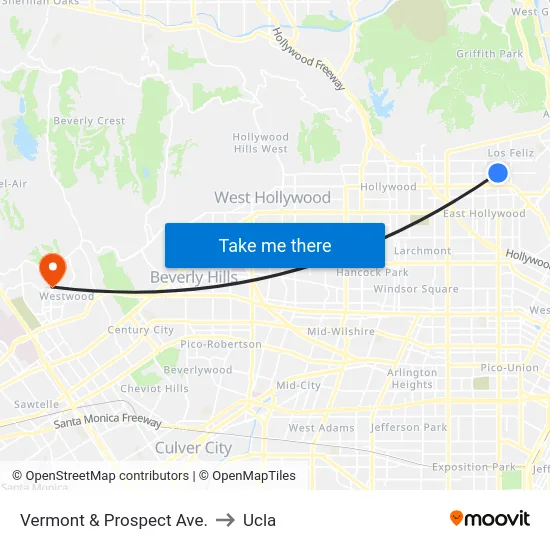 Vermont & Prospect Ave. to Ucla map