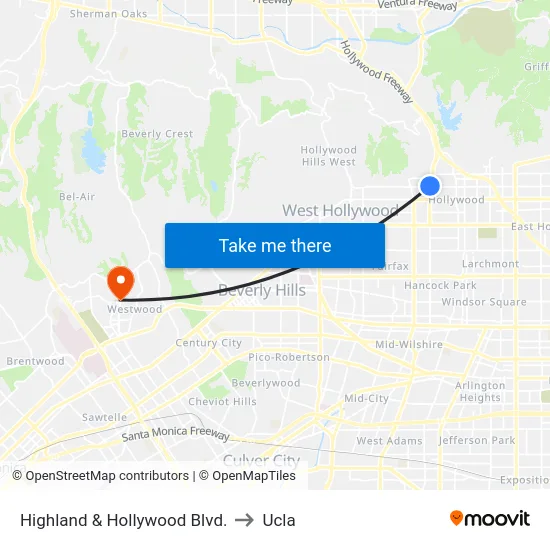 Highland & Hollywood Blvd. to Ucla map