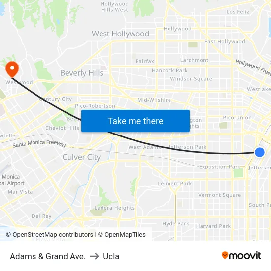 Adams & Grand Ave. to Ucla map
