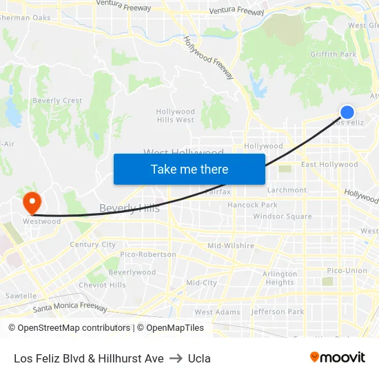 Los Feliz Blvd & Hillhurst Ave to Ucla map
