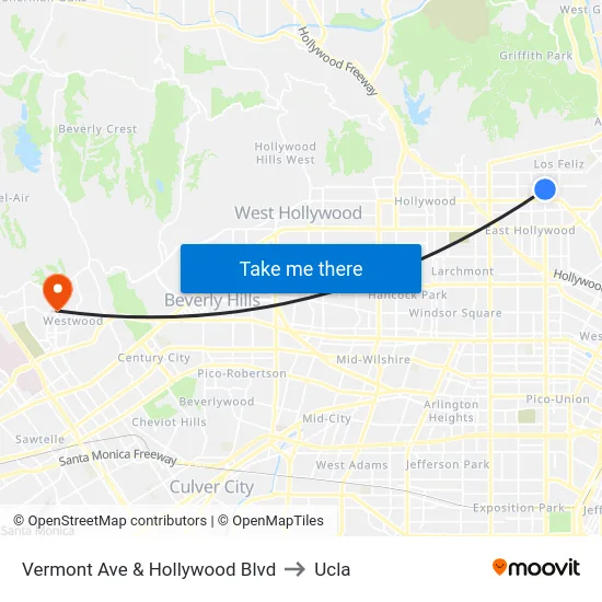 Vermont Ave & Hollywood Blvd to Ucla map