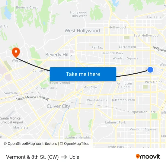 Vermont & 8th St. (CW) to Ucla map