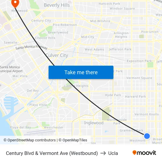 Century Blvd & Vermont Ave (Westbound) to Ucla map