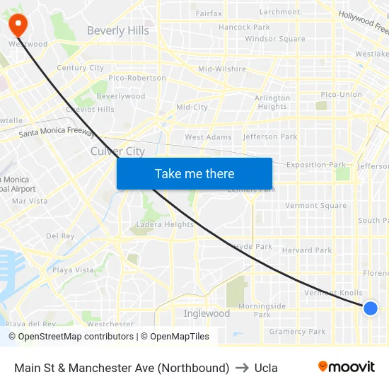 Main St & Manchester Ave (Northbound) to Ucla map