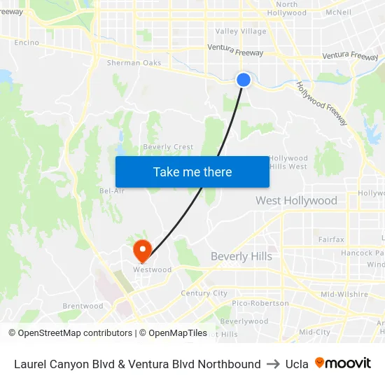 Laurel Canyon Blvd & Ventura Blvd Northbound to Ucla map
