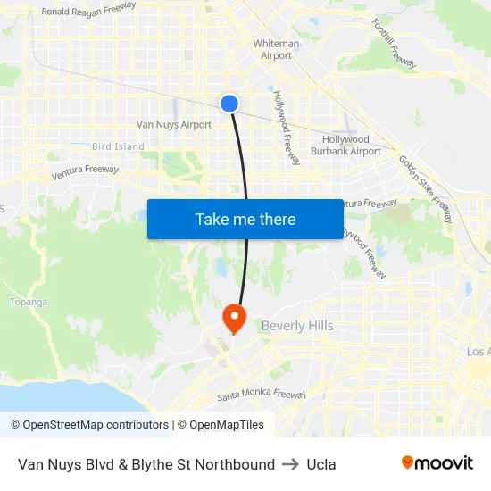 Van Nuys Blvd & Blythe St Northbound to Ucla map