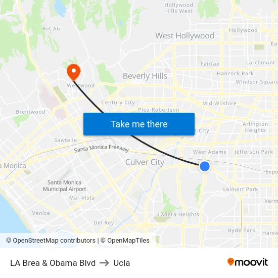 LA Brea & Obama Blvd to Ucla map