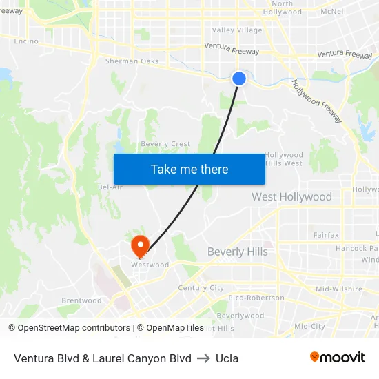 Ventura Blvd & Laurel Canyon Blvd to Ucla map