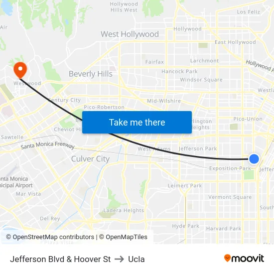 Jefferson Blvd & Hoover St to Ucla map
