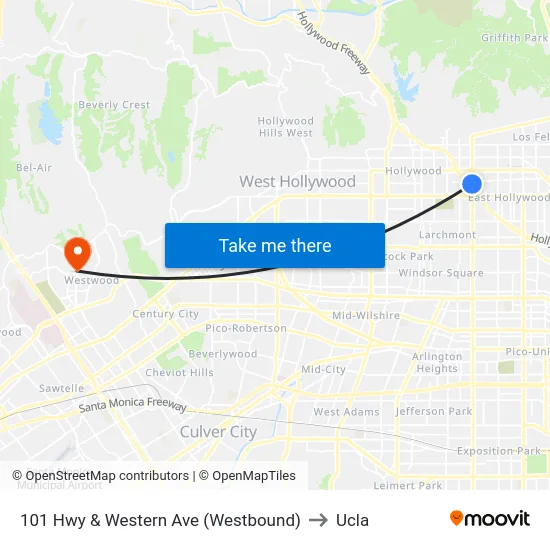 101 Hwy & Western Ave (Westbound) to Ucla map