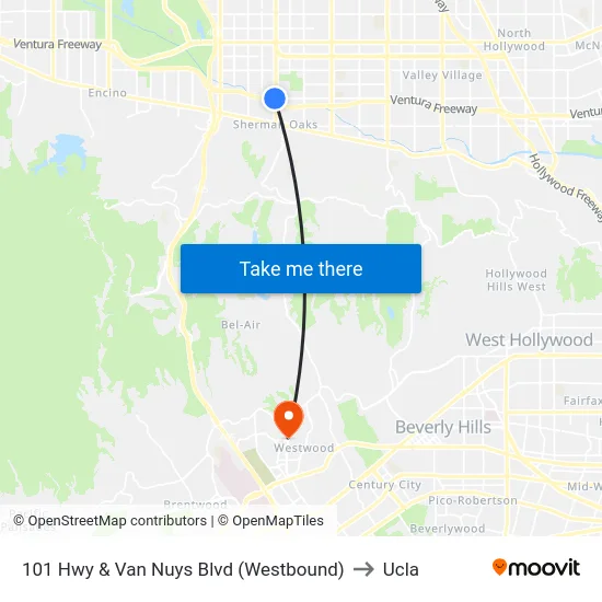 101 Hwy & Van Nuys Blvd (Westbound) to Ucla map