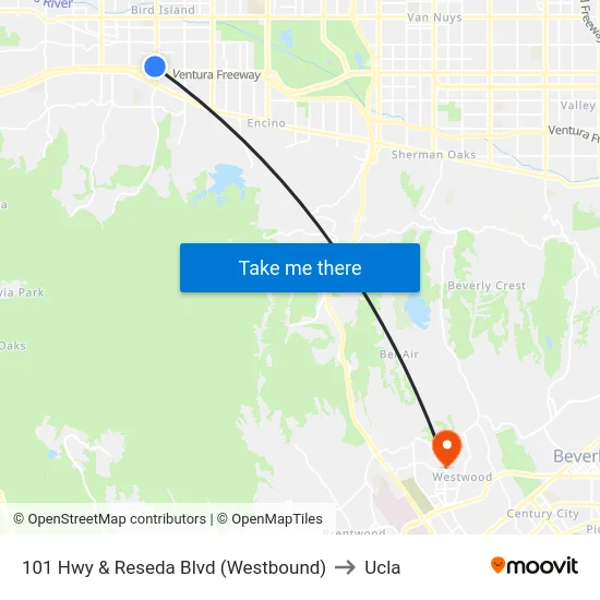 101 Hwy & Reseda Blvd (Westbound) to Ucla map