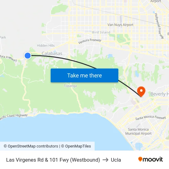 Las Virgenes Rd & 101 Fwy (Westbound) to Ucla map