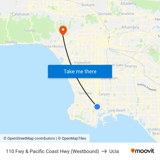 110 Fwy & Pacific Coast Hwy (Westbound) to Ucla map