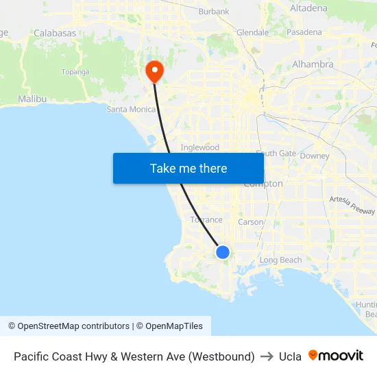 Pacific Coast Hwy & Western Ave (Westbound) to Ucla map
