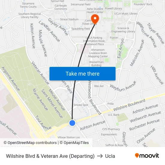 Wilshire Blvd & Veteran Ave (Departing) to Ucla map