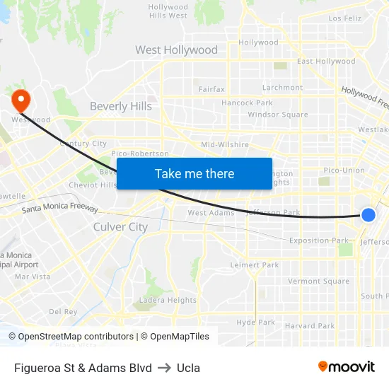 Figueroa St & Adams Blvd to Ucla map