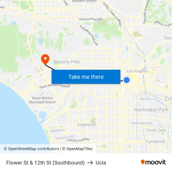 Flower St & 12th St (Southbound) to Ucla map
