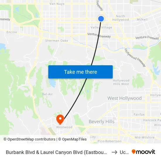 Burbank Blvd & Laurel Canyon Blvd (Eastbound) to Ucla map