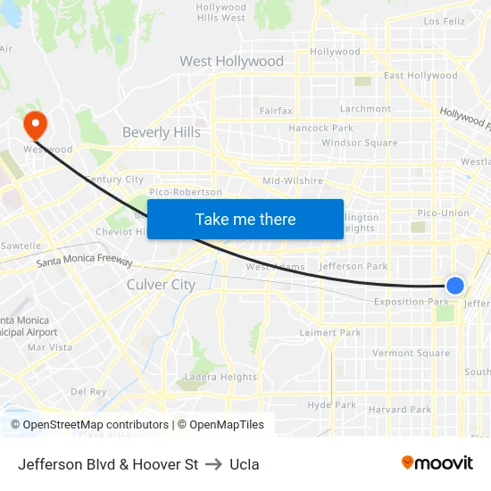 Jefferson Blvd & Hoover St to Ucla map