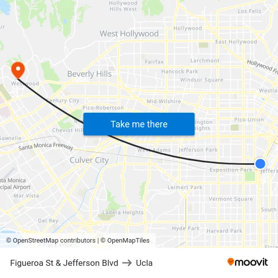 Figueroa St & Jefferson Blvd to Ucla map