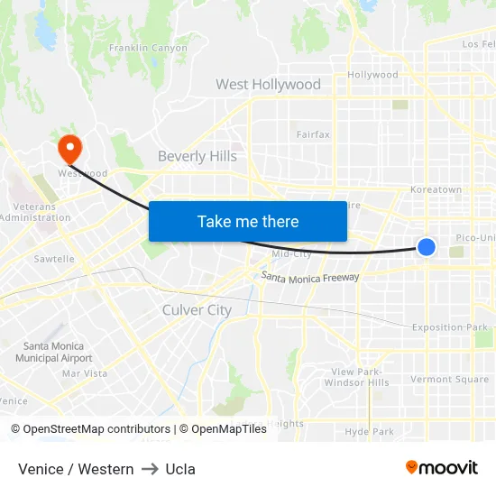 Venice / Western to Ucla map