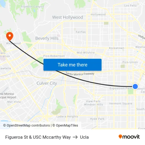 Figueroa St & USC Mccarthy Way to Ucla map