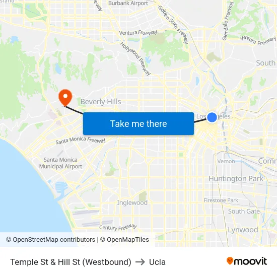 Temple St & Hill St (Westbound) to Ucla map