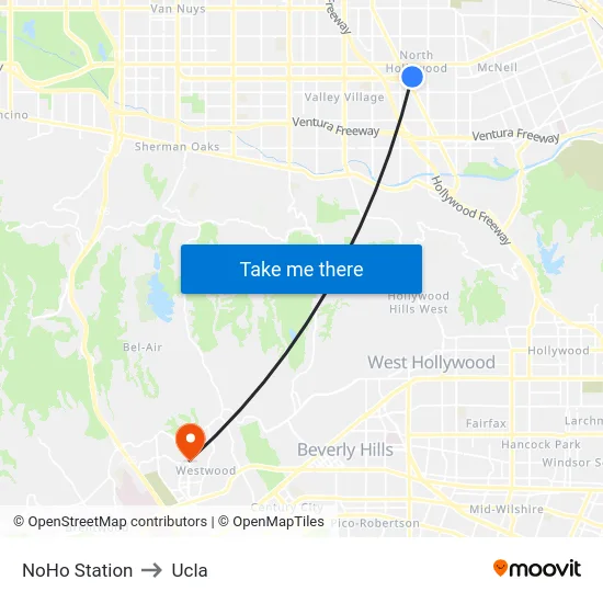 NoHo Station to Ucla map