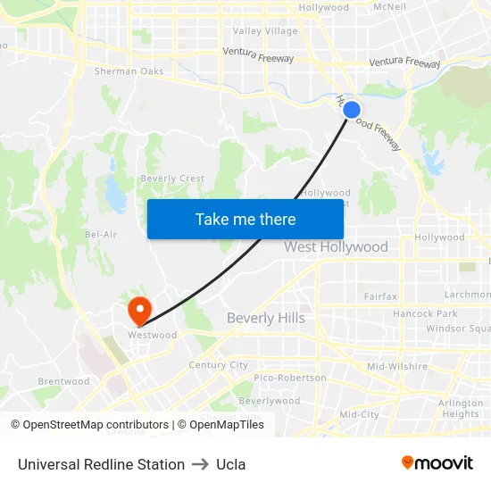 Universal Redline Station to Ucla map