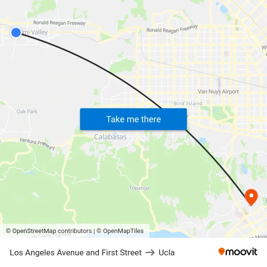 Los Angeles Avenue and First Street to Ucla map