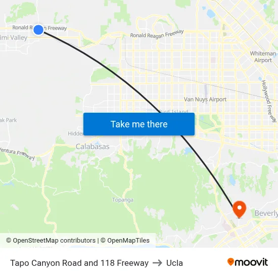 Tapo Canyon Road and 118 Freeway to Ucla map