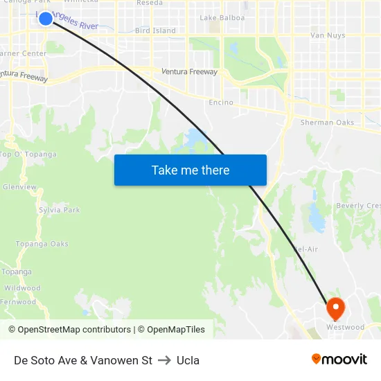 De Soto Ave & Vanowen St to Ucla map