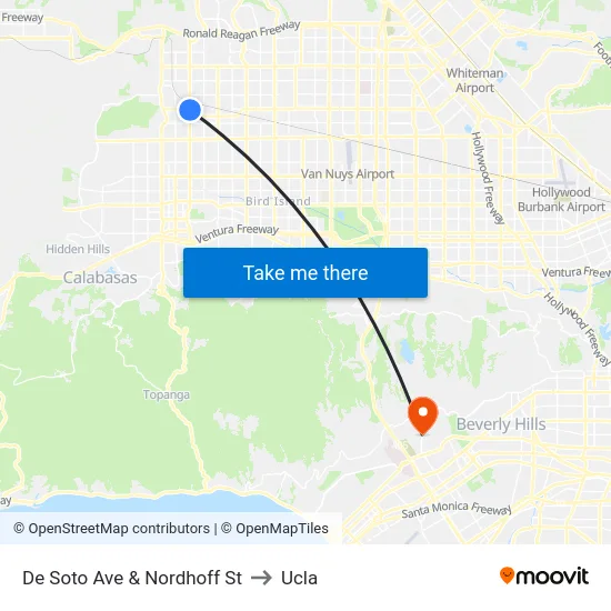 De Soto Ave & Nordhoff St to Ucla map