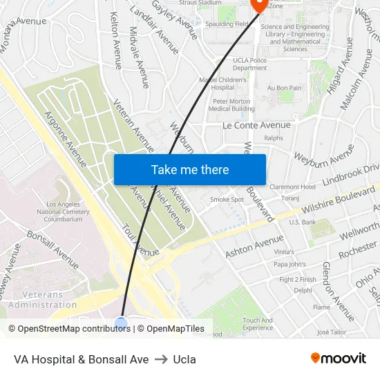 VA Hospital  & Bonsall Ave to Ucla map