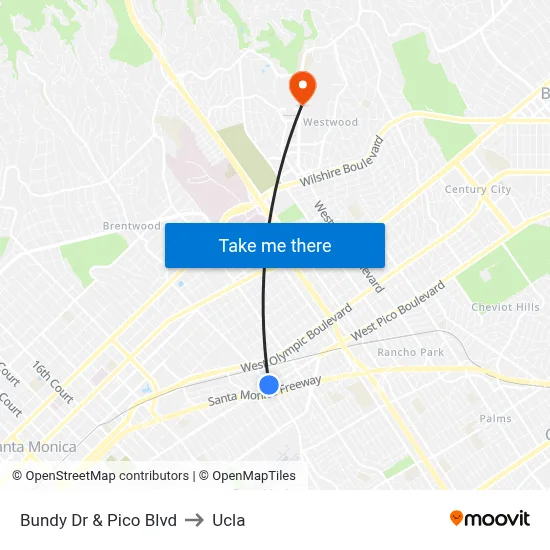 Bundy Dr & Pico Blvd to Ucla map