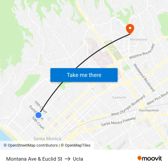 Montana Ave & Euclid St to Ucla map