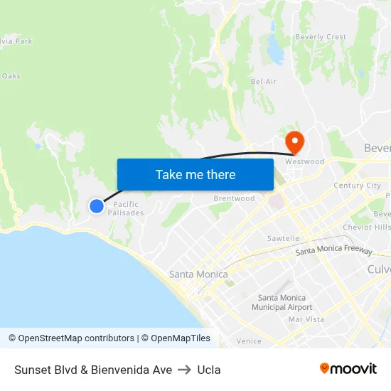 Sunset Blvd & Bienvenida Ave to Ucla map